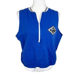 Vintage Bizzit Collection Tank Top Women Medium Blue Half Zip Pockets Sleeveless